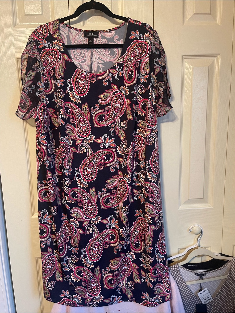 AGB Navy Dress with Pink Paisley Print